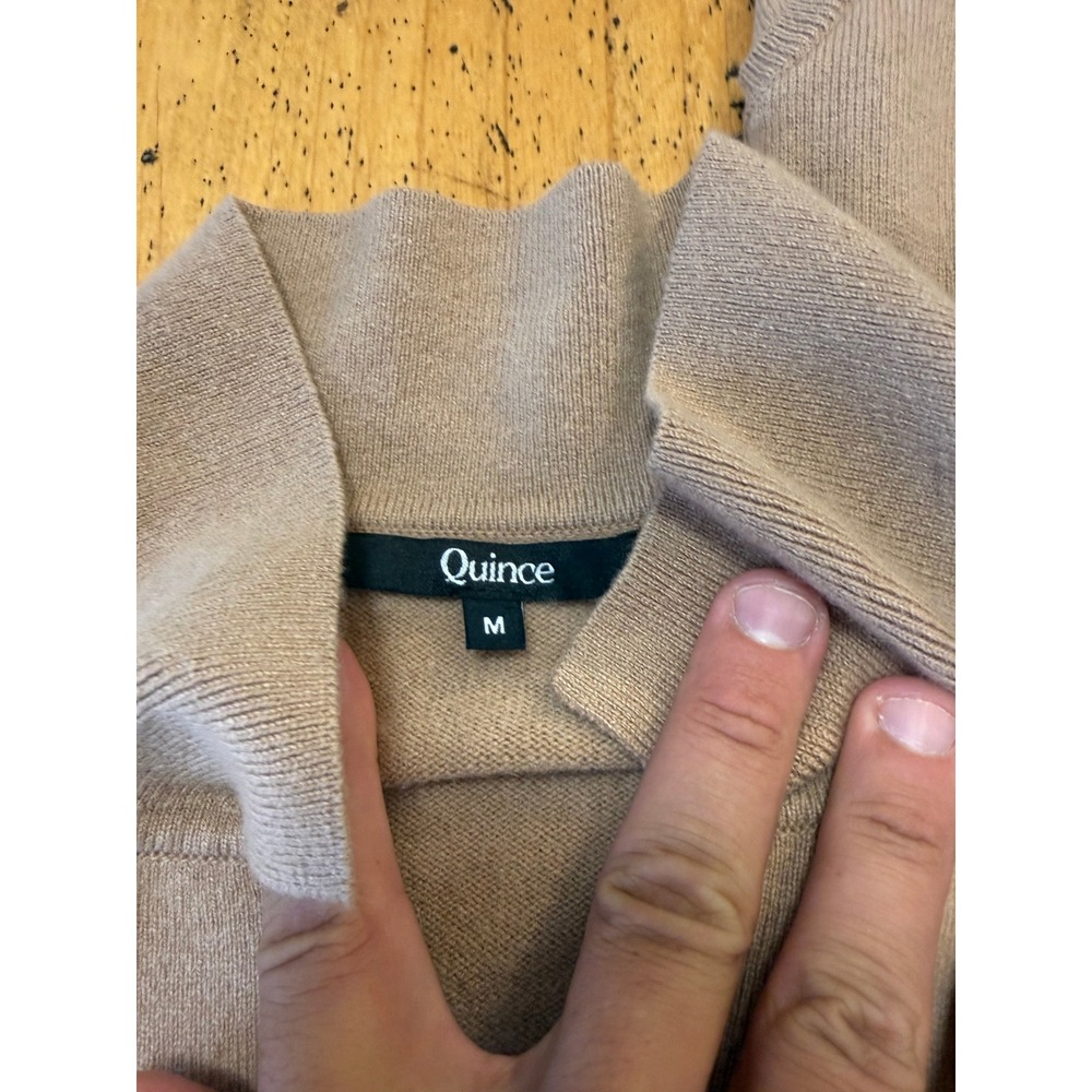Quince Cashmere Set Size M Tan Mock Neck V-Placket Sweater and Knit Jogger Pants - Picture 3 of 10